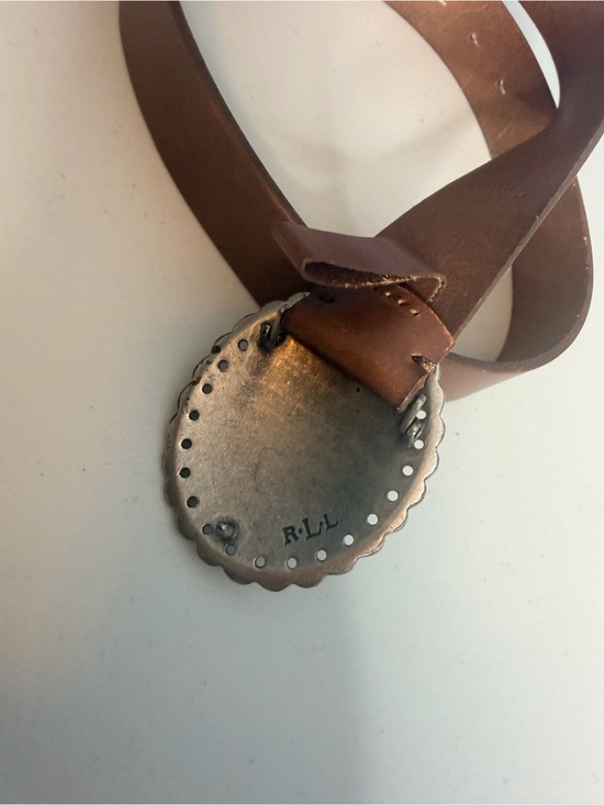 Lauren Ralph Lauren Brown Leather Belt with Silver Concho Buckle vintage. Large main image 4